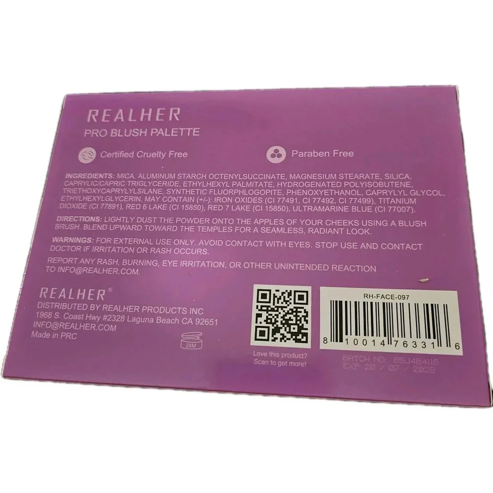Realher You Are Brilliant Pro Blush 6 Pan Palette&2 Double End Blush/Blend Brush